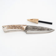 Yılan Gravür İşlemeli El Yapımı Geyik Boynuzu Saplı Bıçak ve Ateş Çubuğu Seti | N690 ÇELİK
