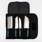 Kibele Orjinal Çantalı 4'lü Mutfak Bıçağı Seti | Paslanmaz 4028 Alman Çeliği & Mavi Verzalit Kabze