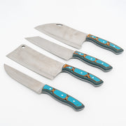 Kibele Orjinal Çantalı 4'lü Mutfak Bıçağı Seti | Paslanmaz 4028 Alman Çeliği & Mavi Verzalit Kabze