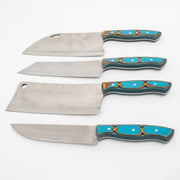 Kibele Orjinal Çantalı 4'lü Mutfak Bıçağı Seti | Paslanmaz 4028 Alman Çeliği & Mavi Verzalit Kabze