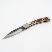 El Yapımı Katlanabilir Çakı | Doğal Geyik Boynuzu Kabze & Deri Kılıf