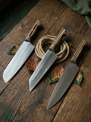 El Yapımı Profesyonel Şef Bıçak Seti | 4116 Alman Paslanmaz Çelik & Su Geçirmez Verzalit Sap (Santoku, Bunka, Gyuto)