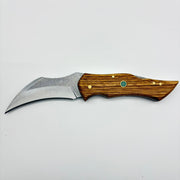 El Yapımı Karambit Model Katlanabilir Çakı | Doğal Ceviz Kabze & Deri Kılıf