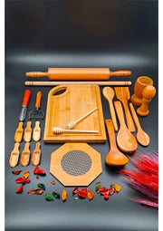 Tam Takım Ahşap Mutfak Çeyizi | Ahşap Kaşık, Merdane, Havanda Havan Set